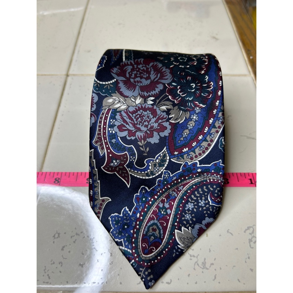 BOTANY‎ 500 Navy Blue Paisley Floral Silk Blend Men's Necktie